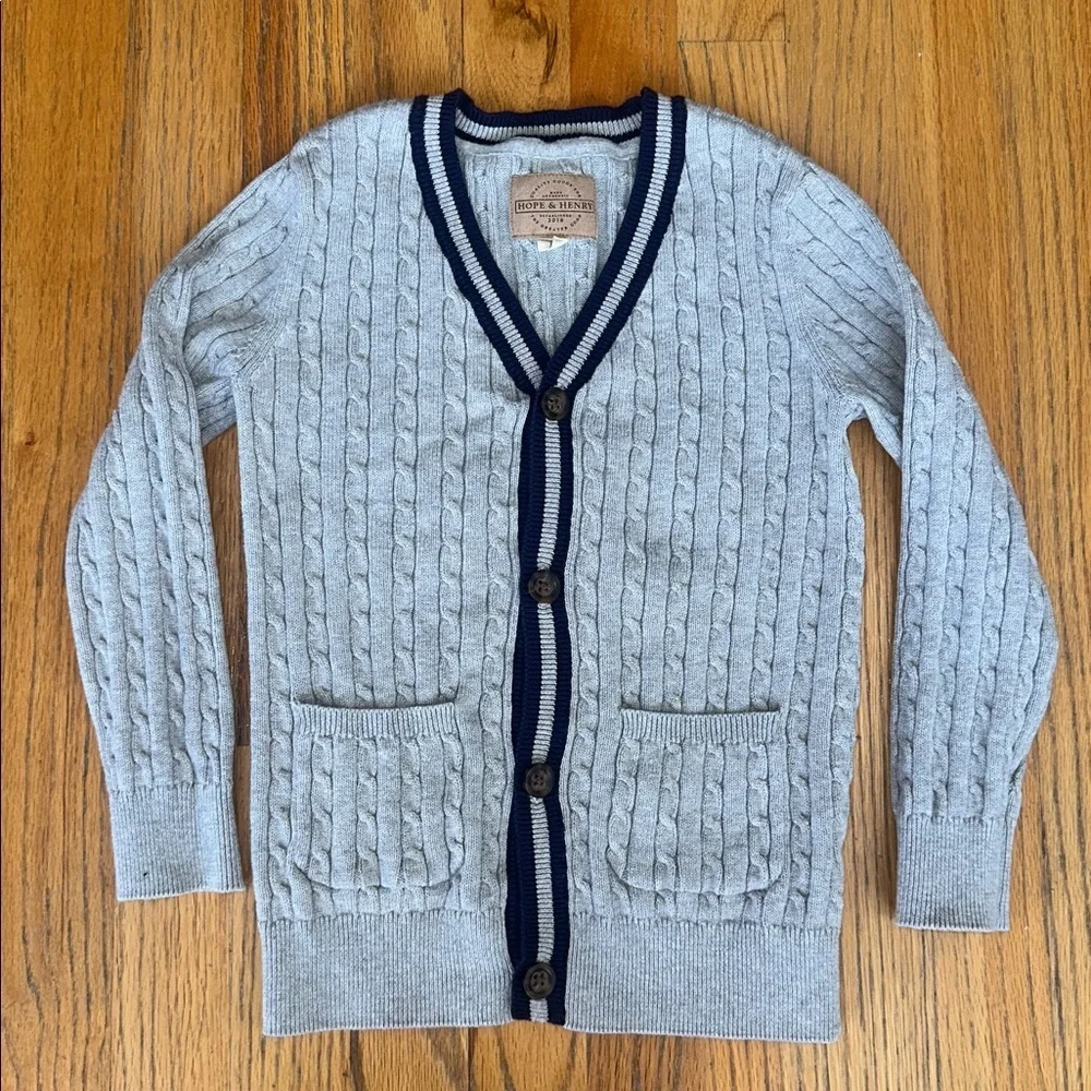Kids Hope & Henry Gray Cardigan with Navy Trim - Picture 5 of 7